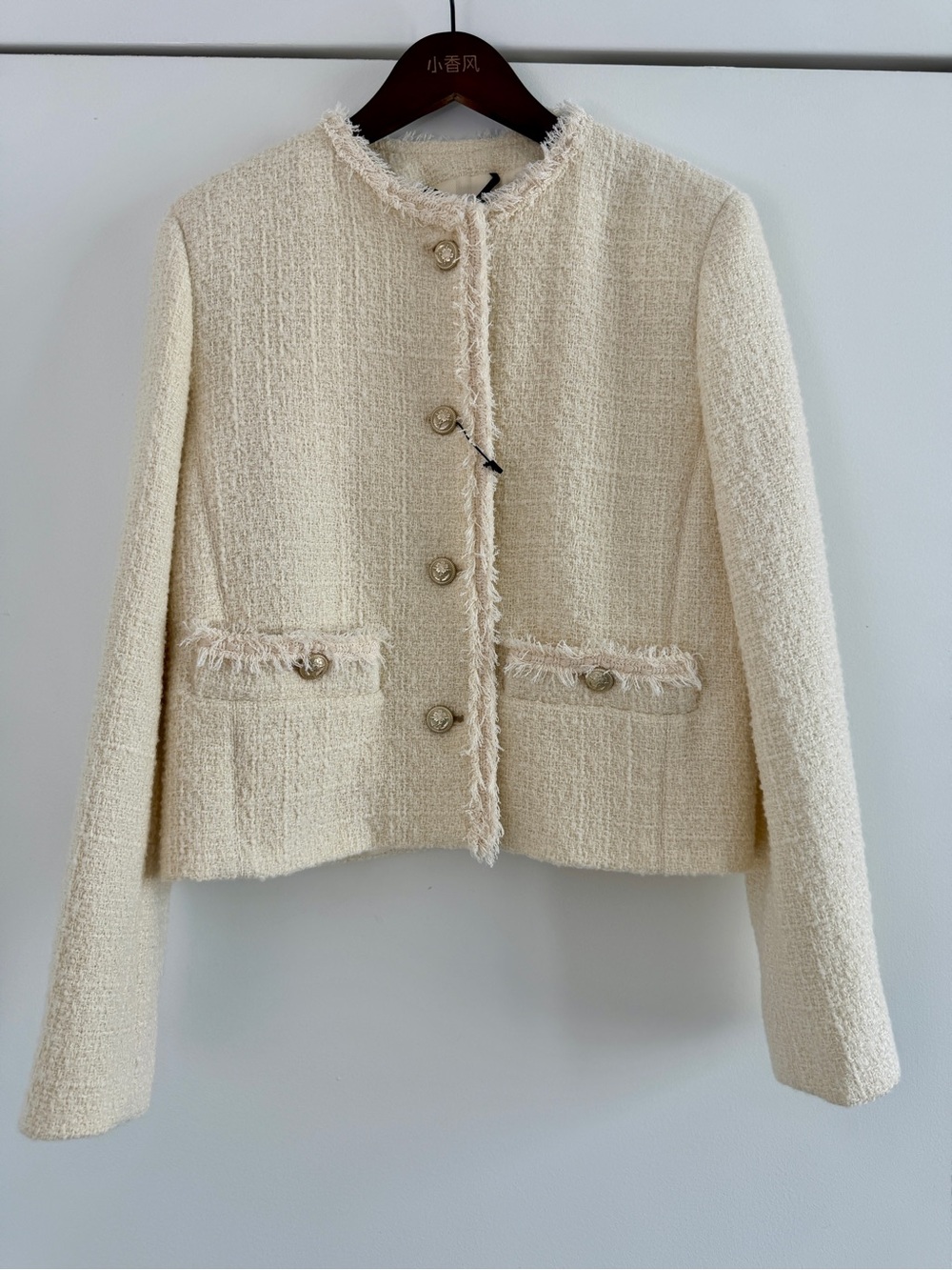 Weekend Max Mara Women's Ivory Lined Virgin Wool Balia Fringe Trim Jacket Size 8